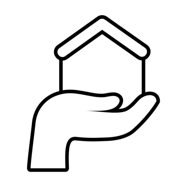 Ręka trzymając ikonę domu, styl linii — Wektor stockowy