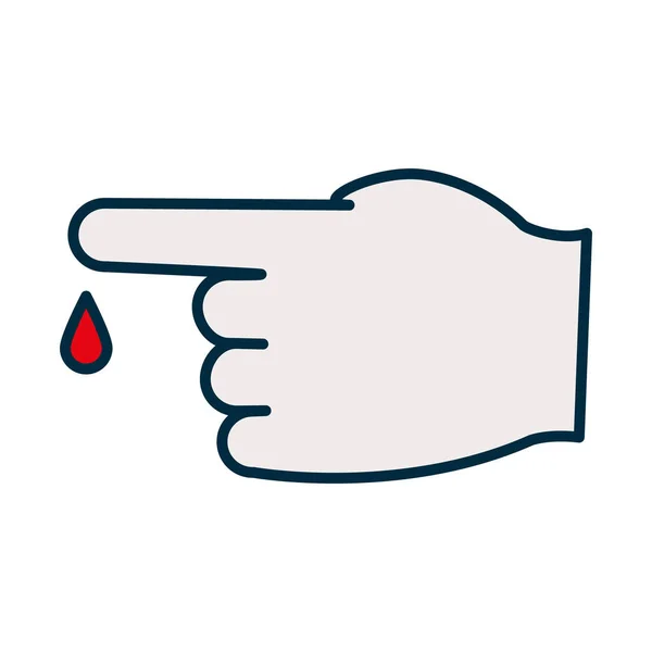 Mano con icono de gota de sangre, línea y estilo de relleno — Vector de stock