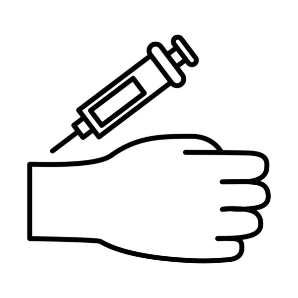 Ikona strzykawki i dłoni, linia — Wektor stockowy