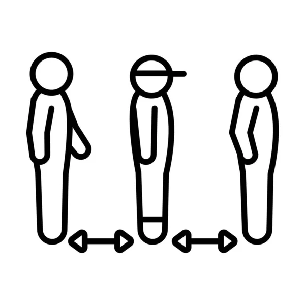 Εικονόγραμμα άνθρωποι στέκεται κρατώντας την κοινωνική απόσταση, γραμμή στυλ — Διανυσματικό Αρχείο