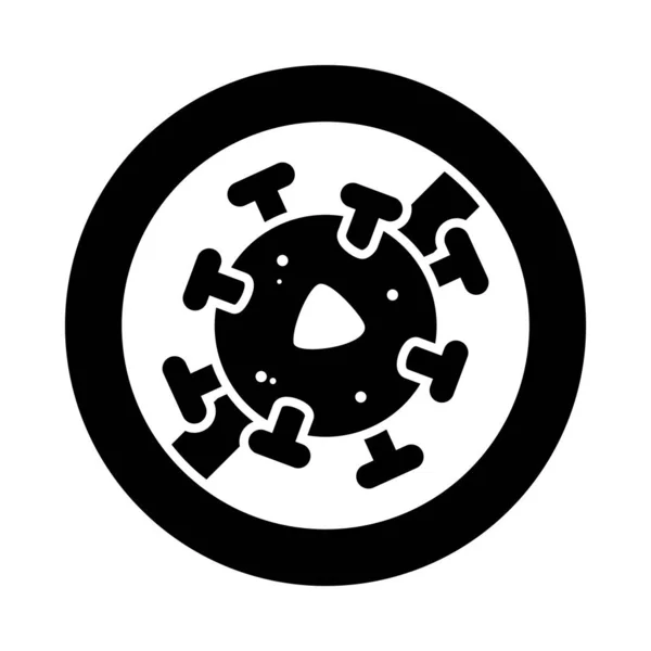 Förbjuden skylt med coronavirus ikon, silhuett stil — Stock vektor
