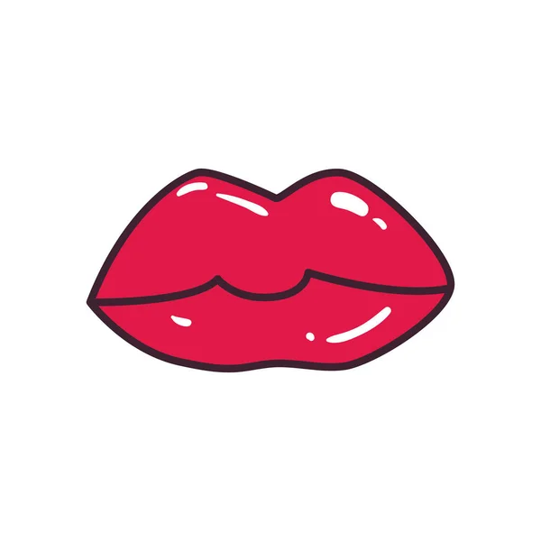 Pop art linha de boca feminina e design de vetor ícone de estilo de preenchimento — Vetor de Stock