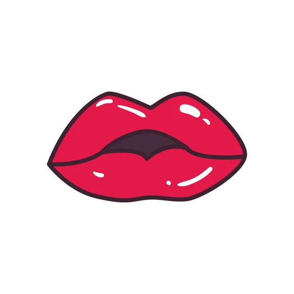 Pop art línea de la boca femenina y el estilo de relleno icono de diseño vectorial — Vector de stock