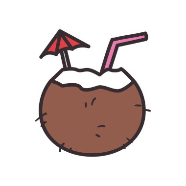 alkollü hindistan cevizi kokteyli çizgisi ve biçim ikonu vektör tasarımını doldur