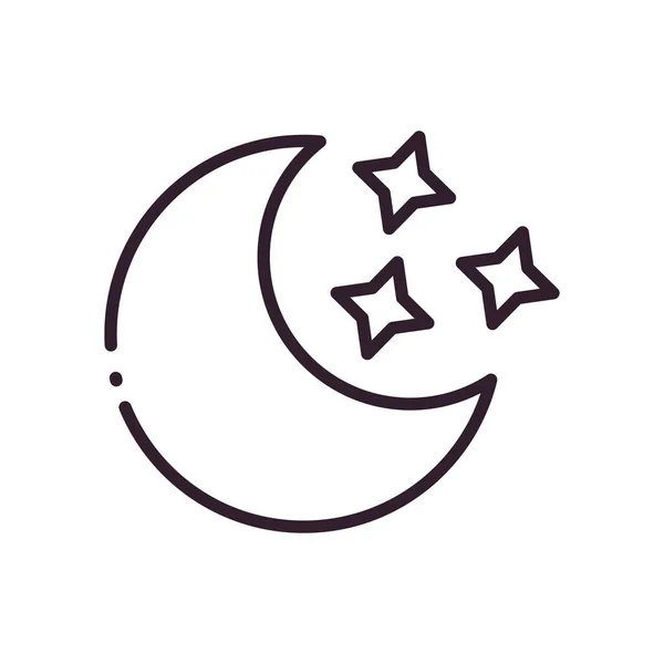 Maan met sterren lijn stijl pictogram vector ontwerp — Stockvector