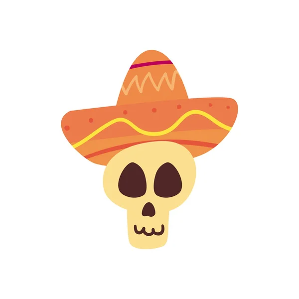 Día mexicano de muertos cabeza del cráneo con sombrero forma libre icono de diseño de vectores de estilo — Vector de stock