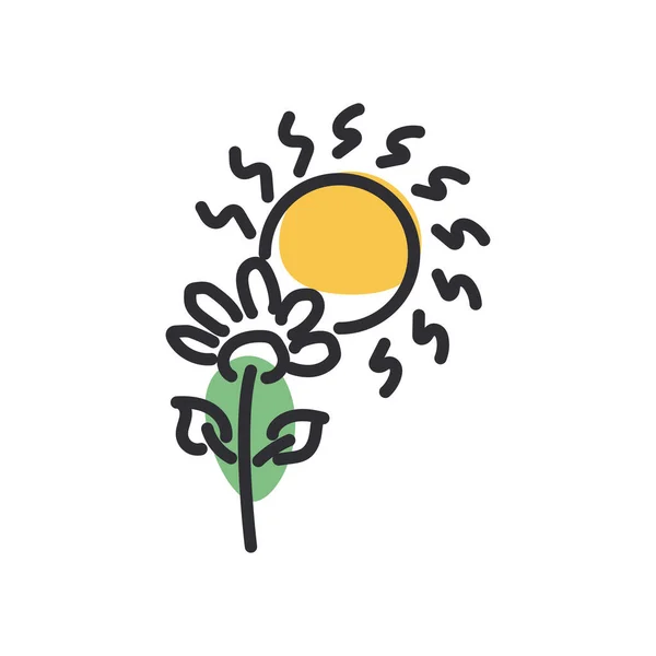 Fleur sous la ligne du soleil et le style de remplissage icône conception vectorielle — Image vectorielle