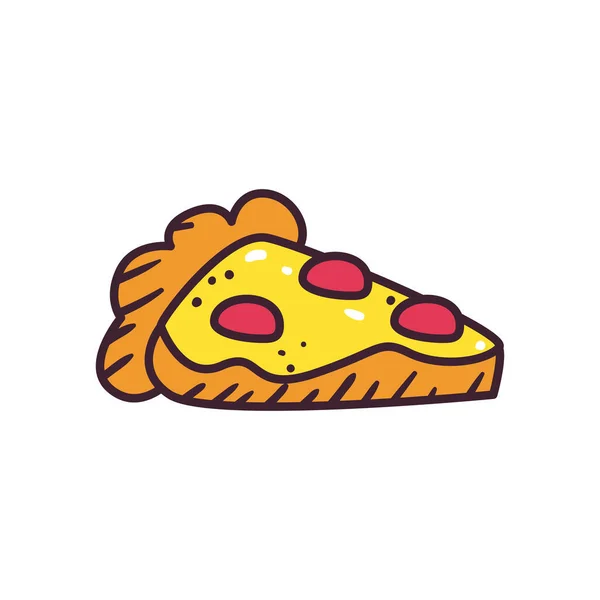 Pop art línea de pizza y relleno icono de estilo de diseño de vectores — Vector de stock