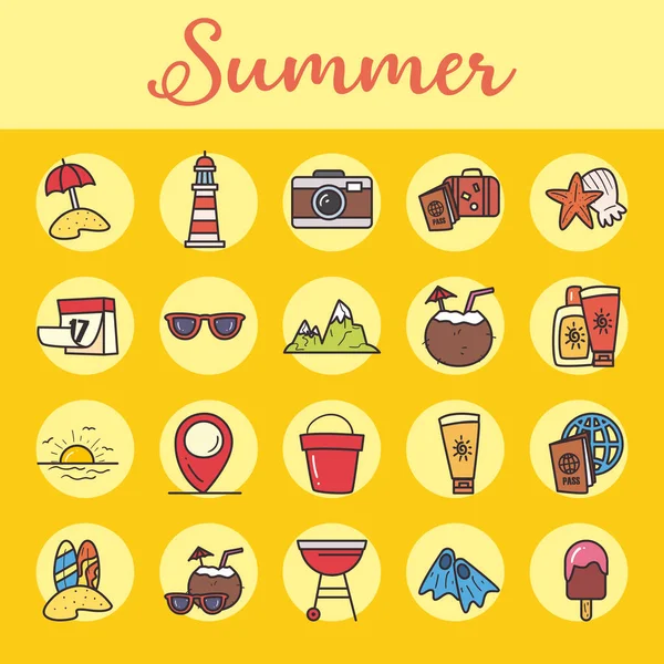 Summer line and fill style collection of icons vector design — Stock Vector