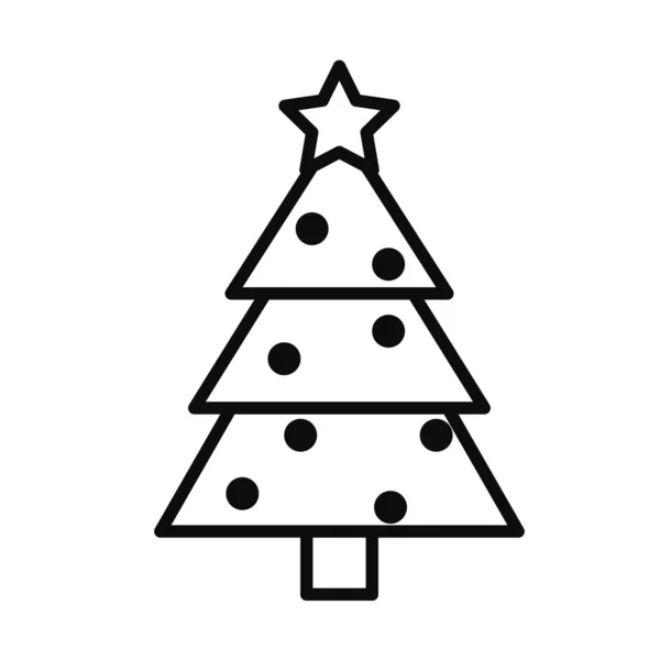 Різдвяна ялинка з прикрасами, стиль лінії — стоковий вектор