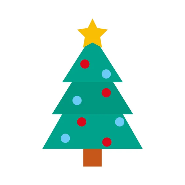 Albero di Natale con ornamenti, stile piatto — Vettoriale Stock