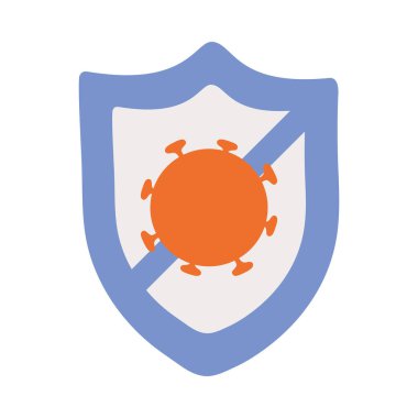 Koronavirüs simgesi ile çapraz kalkan, düz stil