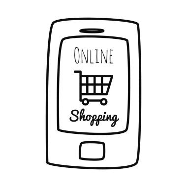 akıllı telefon online alışveriş harfleri tasarım ve alışveriş arabası simgesi, satır biçimi