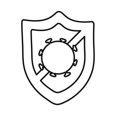 Koronavirüs simgesi ile çapraz kalkan, çizgi biçimi