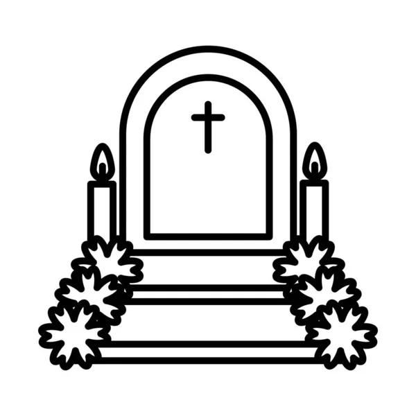 Meksykański dzień martwej koncepcji, grób z kwiatami i świecami, styl linii — Wektor stockowy