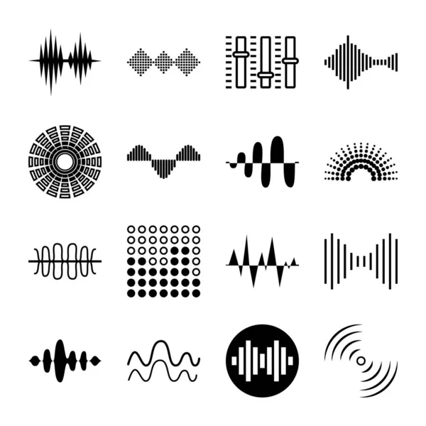 Ícone conjunto de ondas de som e vibração, ilustração vetorial — Vetor de Stock