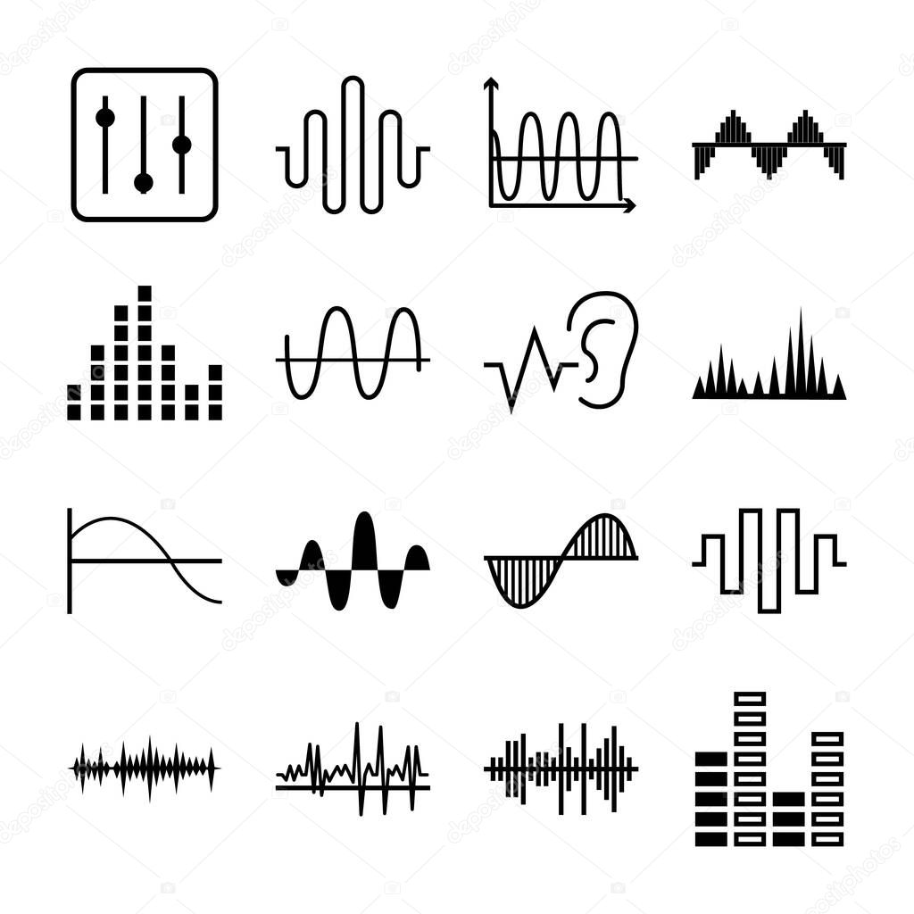 equalizer and sound waves icon set, vector illustration