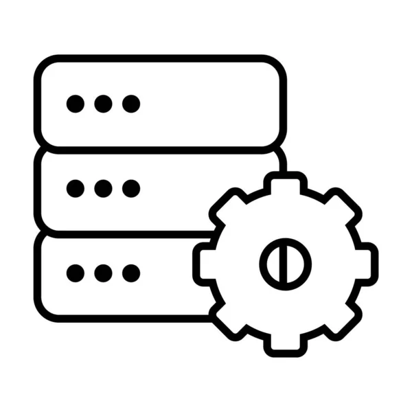 Server dati e icona ruota dentata, stile linea — Vettoriale Stock