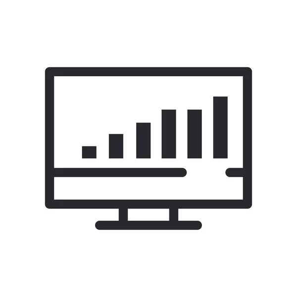 Gráfico de barras em design de vetor de ícone de estilo de linha de computador — Vetor de Stock