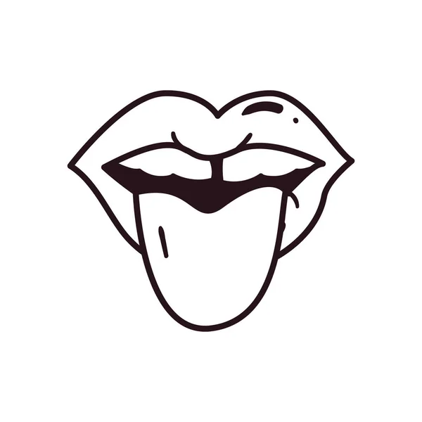Pop art bouche féminine montrant la langue ligne style icône vectoriel design — Image vectorielle