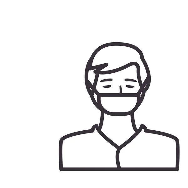 Чоловік з піктограмою стилю лінії facemask Векторний дизайн — стоковий вектор