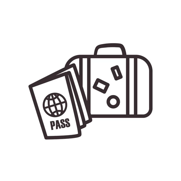 Sac et passeport style ligne icône vectoriel design — Image vectorielle