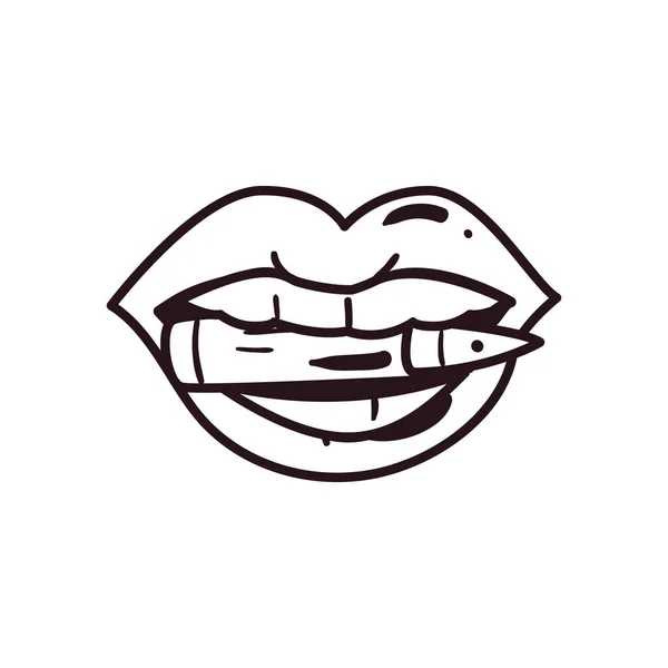 ( 영어 ) pop art female mouth with bullet line style icon vector design — 스톡 벡터