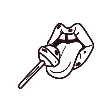 Şekerleme çizgisi biçim vektör tasarımlı pop sanat kadın ağzı