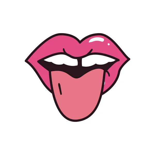 Pop art female mouth showing tongue line and fill style icon vector design — Stock Vector