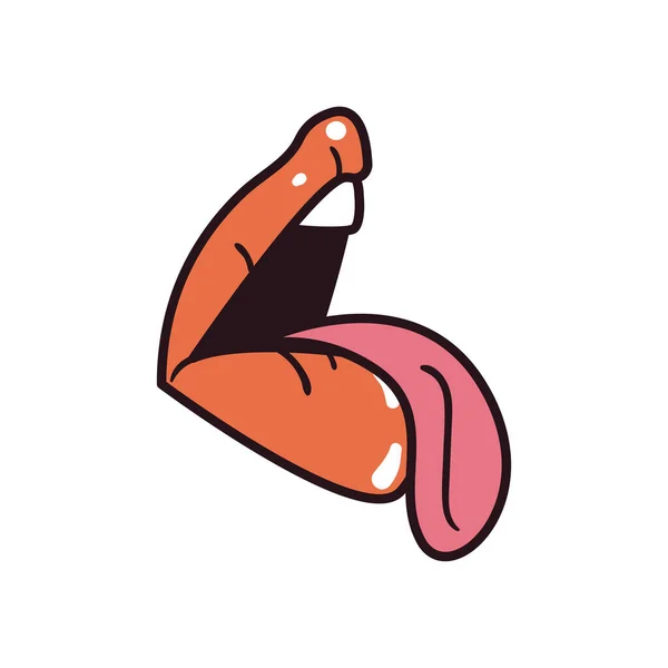 Pop Art weiblichen Mund zeigt Zungenlinie und füllen Stil-Ikone Vektor-Design — Stockvektor