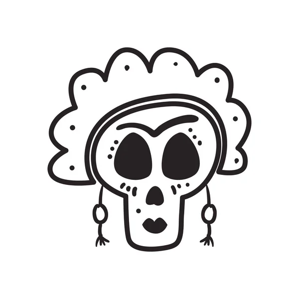 Día mexicano de muertos frida cráneo cabeza libre forma línea estilo icono vector diseño — Archivo Imágenes Vectoriales