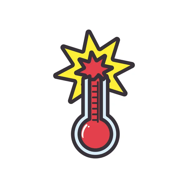 Thermometer met explosie lijn en vul stijl icoon vector ontwerp — Stockvector