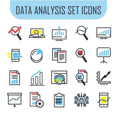 lupe ve belge satırındaki çubuk grafiği ve biçim ikonları koleksiyon vektör tasarımı