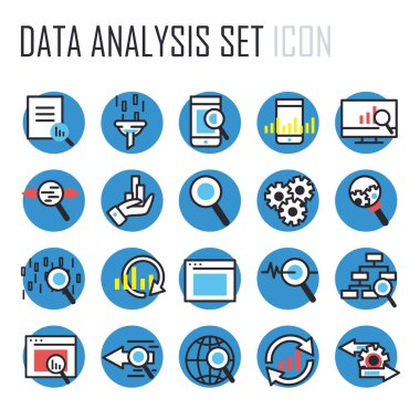 Lupe ve belge satırlarındaki çubuk grafiği ve simge vektör dizaynının biçim kümesi