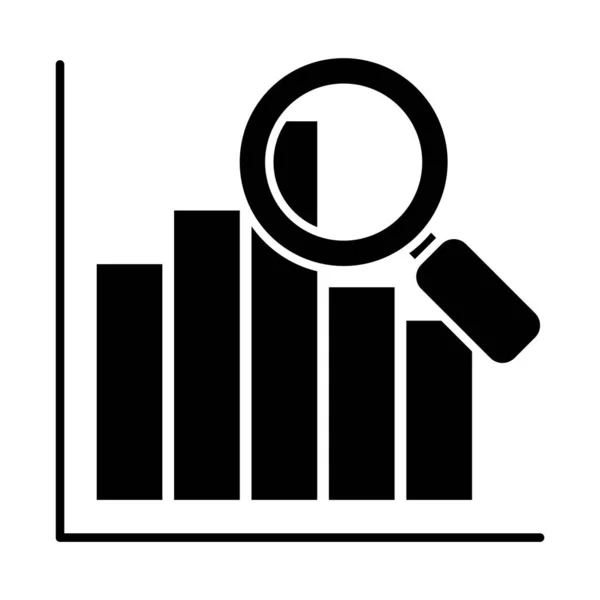 Gráfico gráfico de barras com ícone de lupa, estilo silhueta — Vetor de Stock