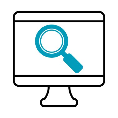 Büyüteç simgesine sahip bilgisayar yarı çizgi yarı renk