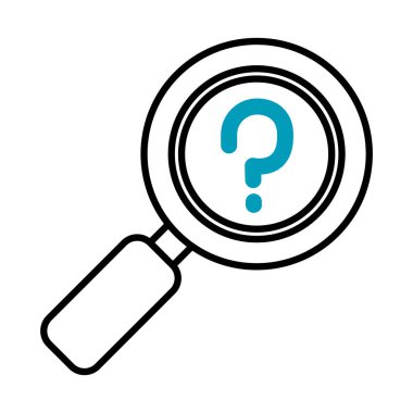 Soru işareti simgesi olan büyüteç, yarı çizgi yarı renk