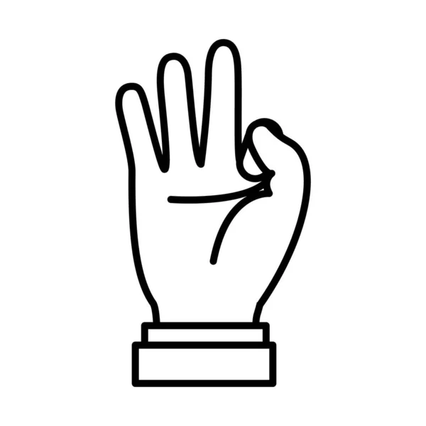 在手语、线条风格上显示字母F的手势 — 图库矢量图片
