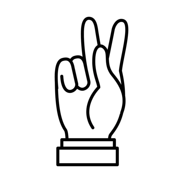 Mano gesto que muestra la letra K en el lenguaje de señas, estilo de línea — Vector de stock