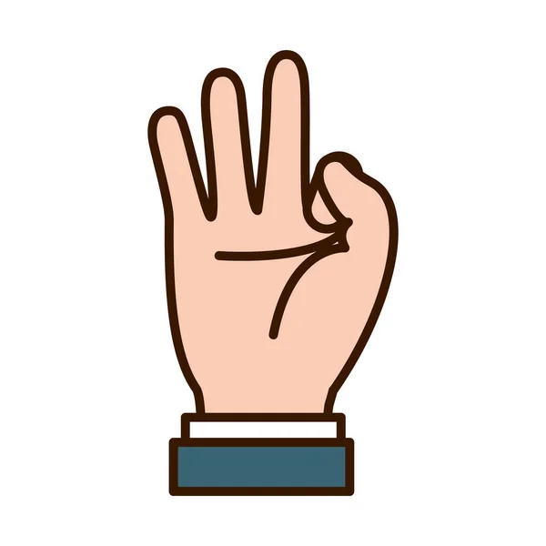 Ruční gesto zobrazující písmeno F na znakovém jazyce, řádku a stylu výplně — Stockový vektor