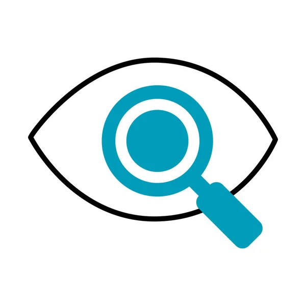 Eye with magnifying glass icon, half line half color style — Stock Vector