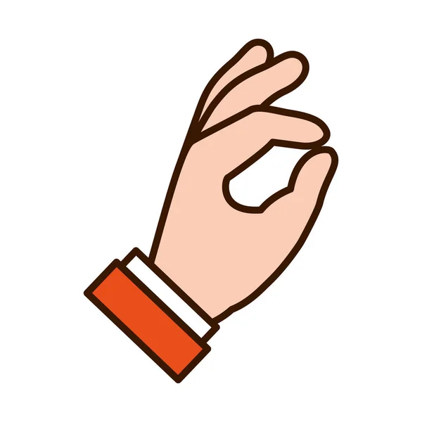 Mano gesto mostrando lettera O sul linguaggio dei segni, linea e riempire lo stile — Vettoriale Stock