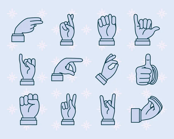 Signos de mano icono conjunto, estilo de línea — Vector de stock