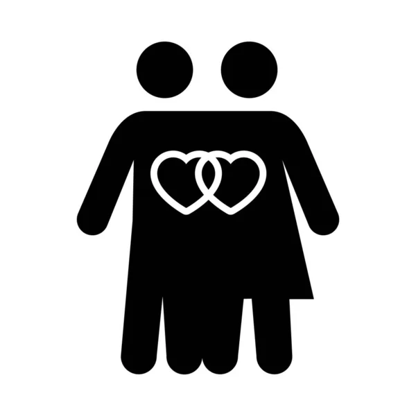 Hombre y mujer unidos con corazones, estilo silueta — Archivo Imágenes Vectoriales