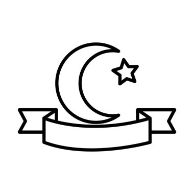 Hindi hilal ve dekoratif kurdele, çizgi tarzı.