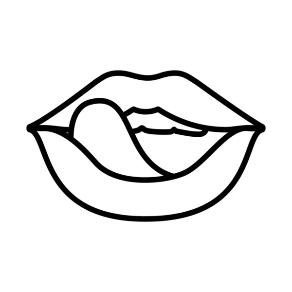 Ποπ τέχνη σέξι στόμα δείχνει τη γλώσσα, γραμμή στυλ — Διανυσματικό Αρχείο