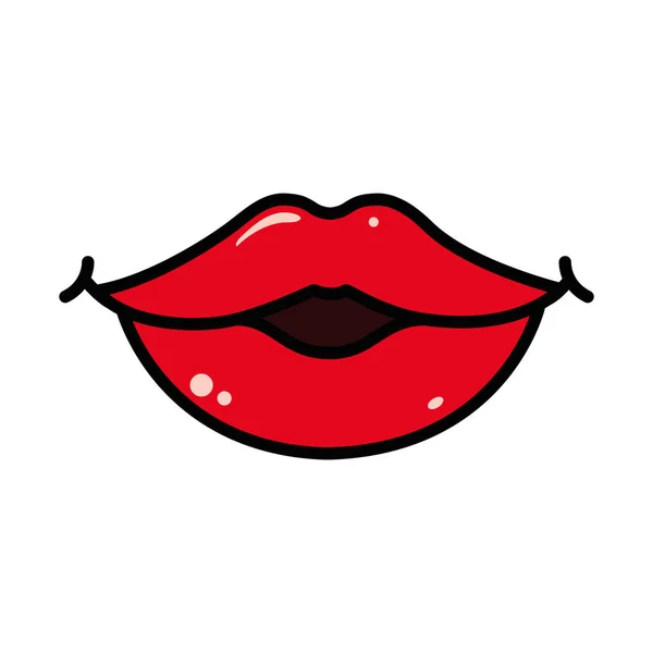 Pop art design met vrouwelijke lippen, lijn en vul stijl — Stockvector