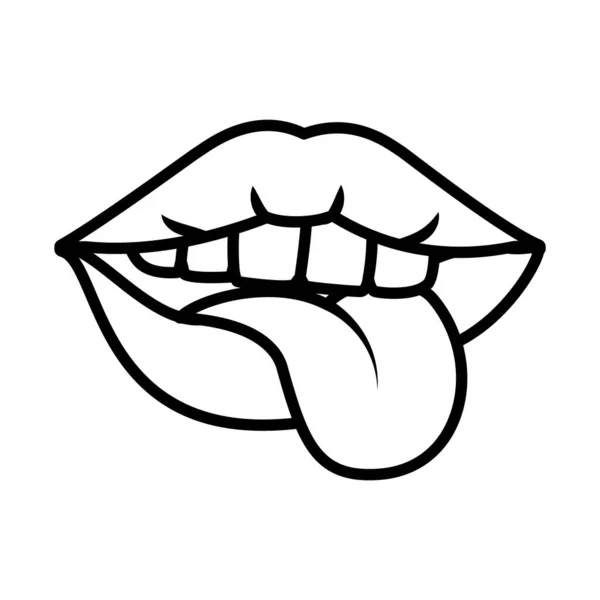 Pop art boca y lengua, estilo de línea — Archivo Imágenes Vectoriales