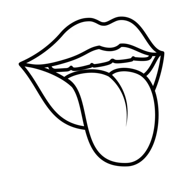 Pop art σέξι χείλη δείχνει τη γλώσσα, γραμμή στυλ — Διανυσματικό Αρχείο