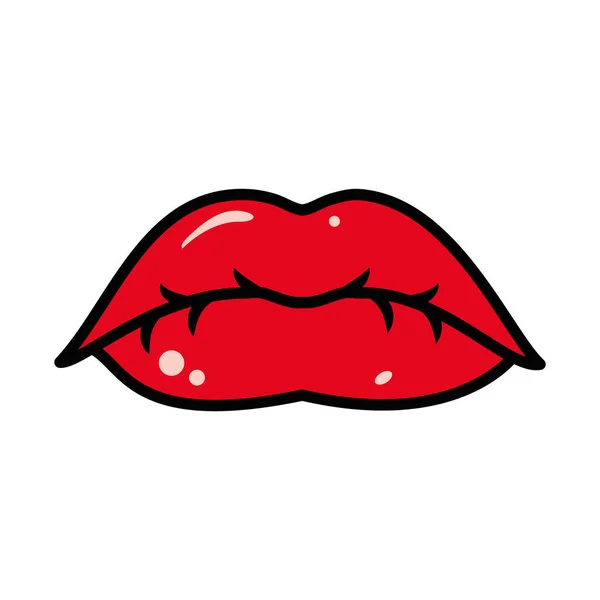 Pop art design με γυναικεία σέξι χείλη, γραμμή και γέμισμα στυλ — Διανυσματικό Αρχείο